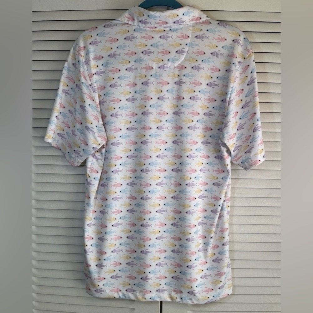 CON.STRUCT Mens Fish Print Golf Polo Shirt Sz M Quick Dry 4-Way Stretch UV 50+ - Picture 10 of 11